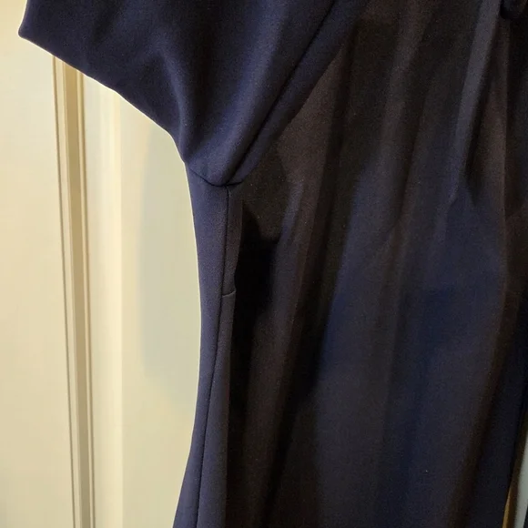 ‼️3/$30‼️Calvin Klein Tie-Neck Scuba Crepe Dress Womens 2 Navy High Neck Zip - Picture 3 of 16